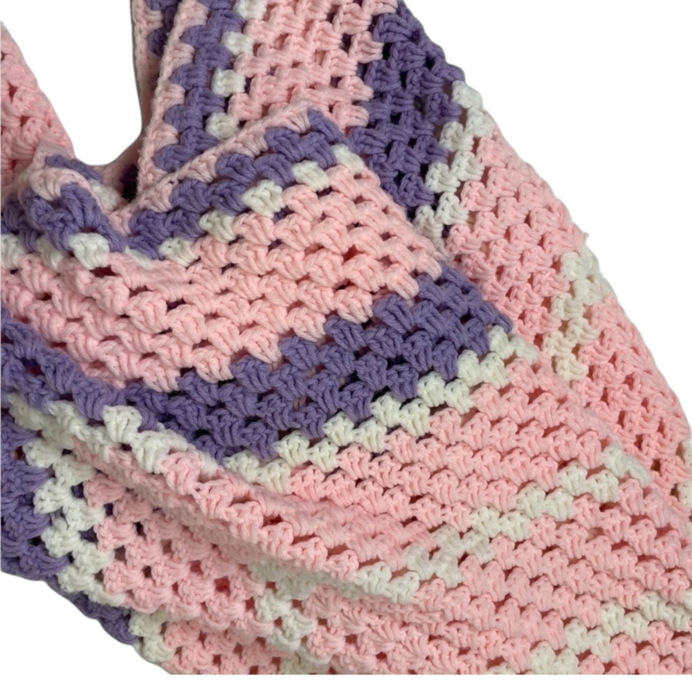 Hand Crocheted Blanket Handmade Quilt Hand Crafted Quilt Colorful Knit Lavender - Picture 5 of 12